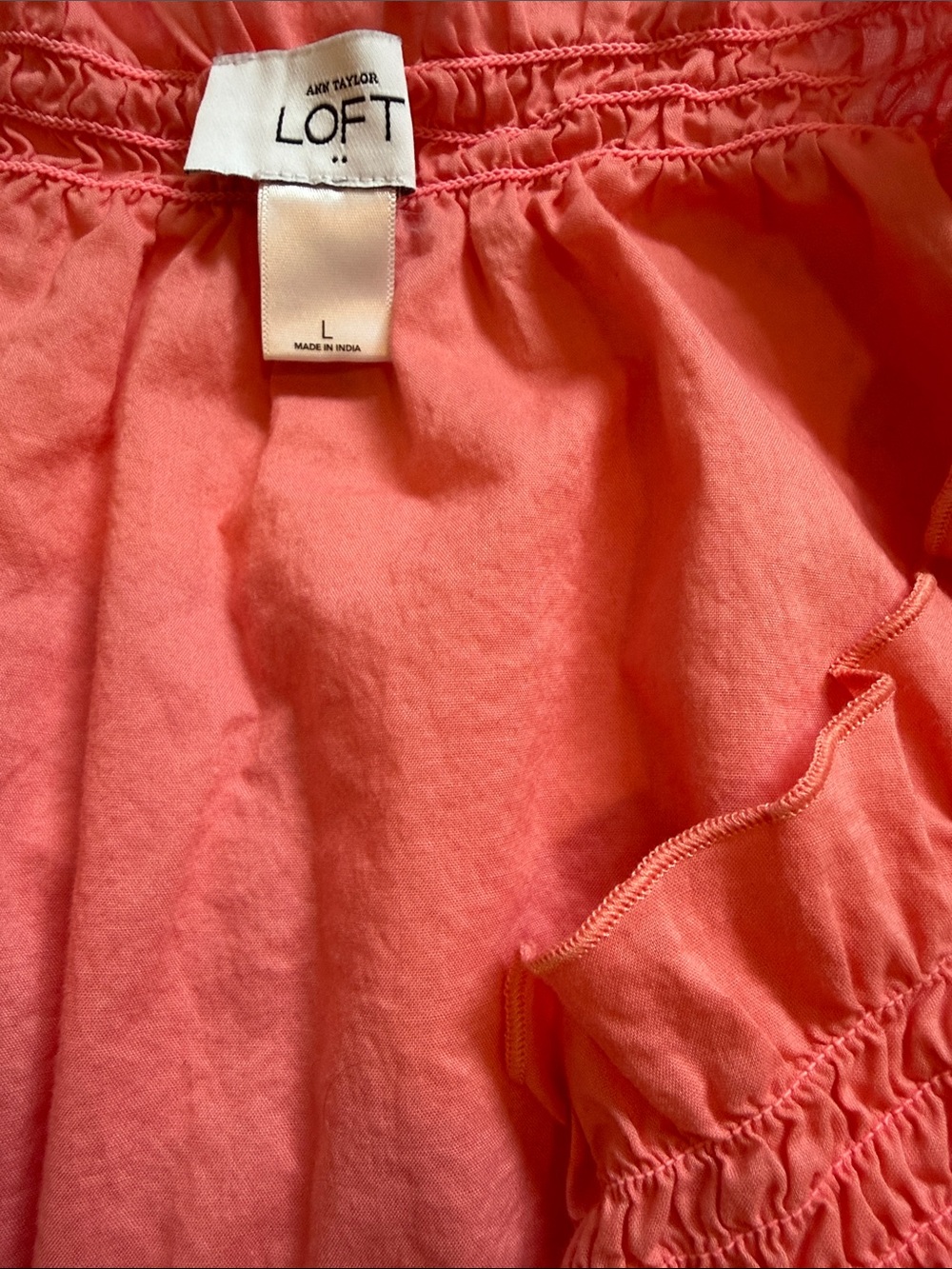 Loft Sleeveless Ruffled Button-Front Top in Coral Pink - L - Picture 3 of 3
